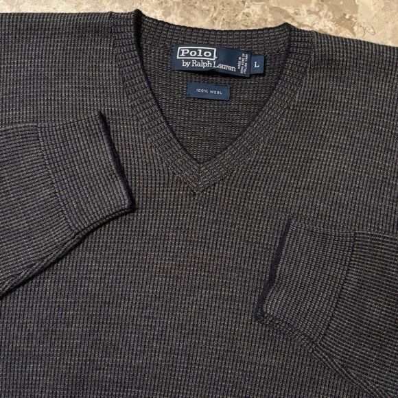 Polo Ralph Lauren Sweater Mens Large Grey 100% Wool V Neck